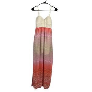Three Pink Hearts Trixxi Maxi Dress Small Crochet Lace Bodice Ombre Chevron Boho